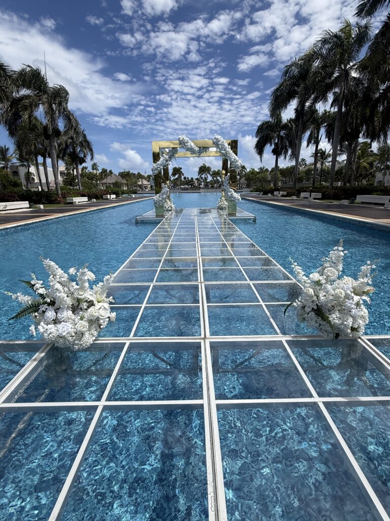 Over the pool wedding ceremony